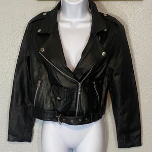 VNTG Outbrook Women's Black Leather Biker Jacket